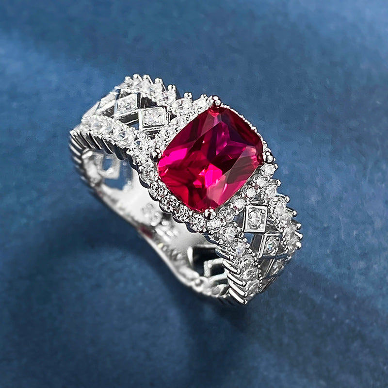 Sparkling Ruby Gemstone Sterling Silver Band Ring in Vintage Style Shineofdiamond
