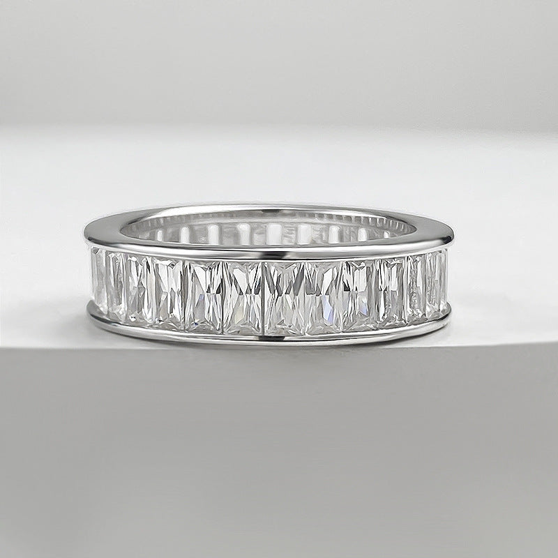 Gorgeous Princess Cut Paved Sterling Silver Band Shine of Diamond