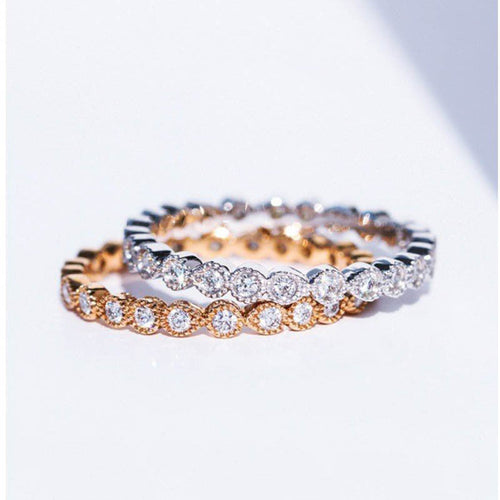 Round Cut Eternity Sterling Silver Ring Band Shine of Diamond