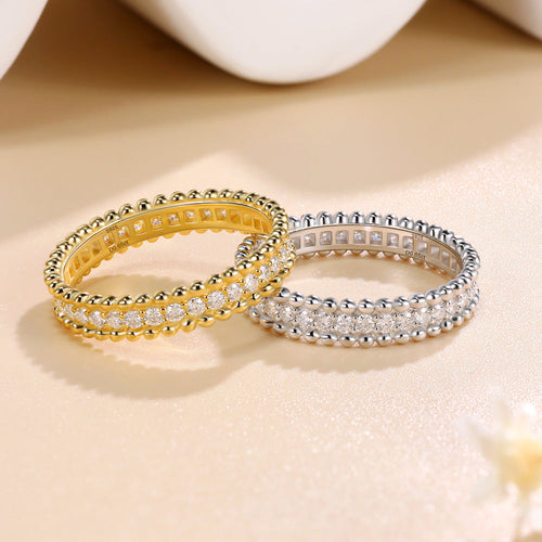 Round Cut Paved Moissanite 18k Gold Plated Band Carly Jewelry