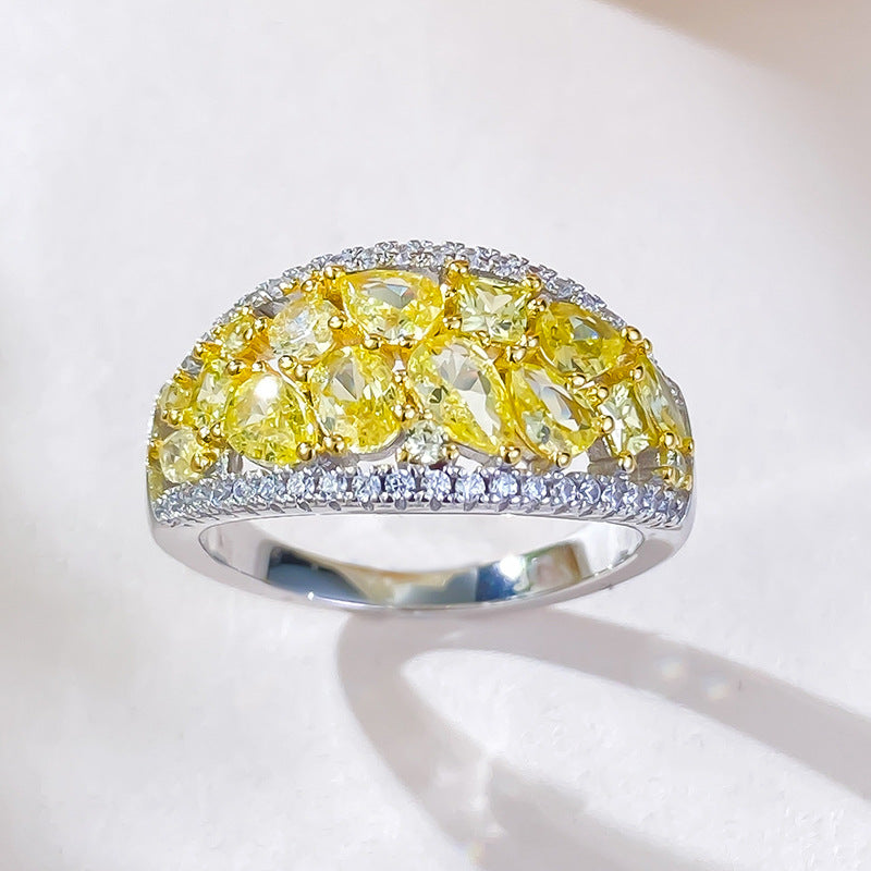 Gorgeous Unique Design Yellow Sterling Silver Wedding Band shine of diamond