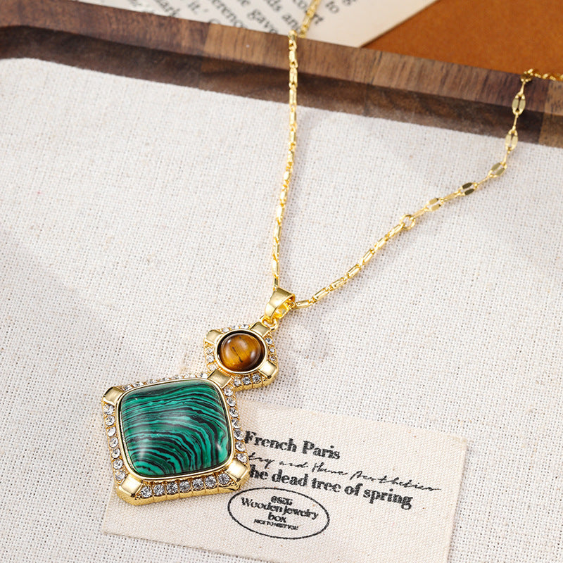 Vintage Malachite Pendant Necklace Carly Jewelry