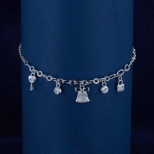 925 Sterling Silver Creative Bell and Key Christmas Bracelet for Women Shine of Diamond