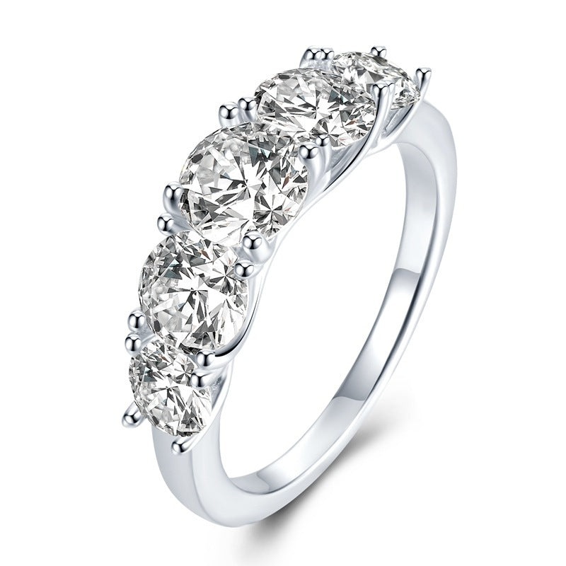 Luxury Five Stones Sterling Silver Band Shine of Diamond