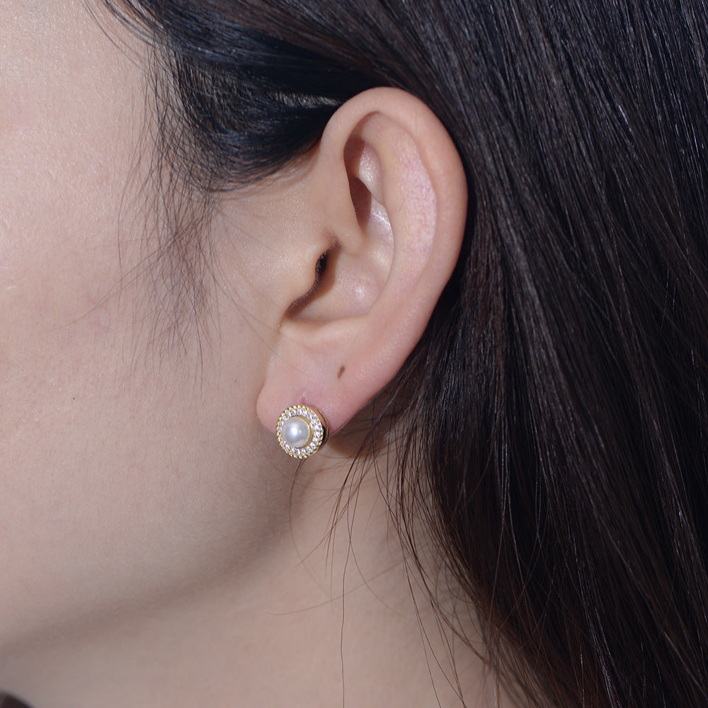 Retro Halo Natural Pearls Stud Earrings Carly Jewelry
