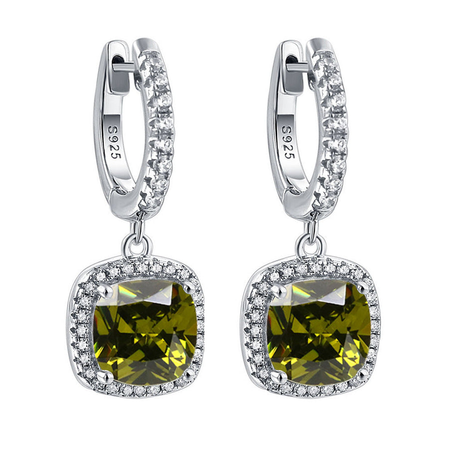 Birthstone Cushion Cut Halo Sterling Silver Drop Earrings Shineofdiamond