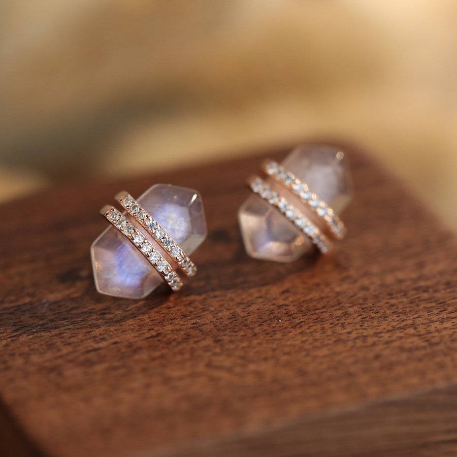 Unique Design Moon Stone Sterling Silver Stud Earrings Carly Jewelry