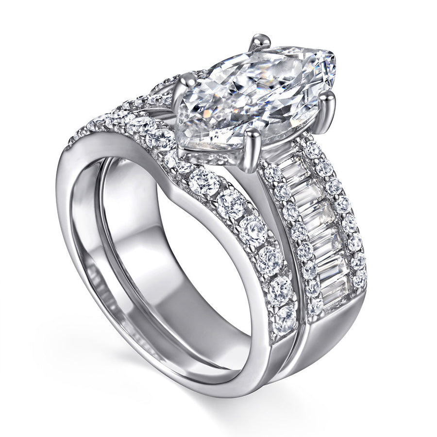 2pcs Marquise Cut Engagement Ring Set With Curved Band Shine of Diamond