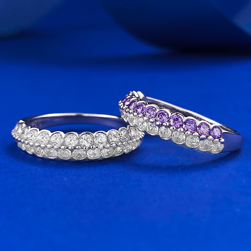 Half eternity Double Row Gemstone Sterling Silver Wedding Band shine of diamond
