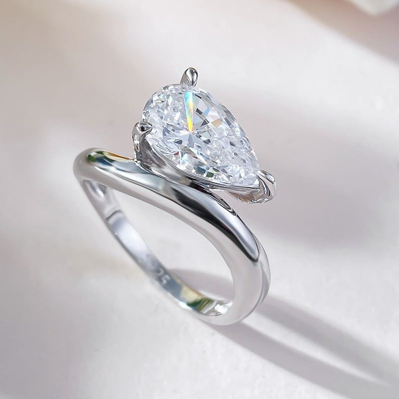 Unique Design Pear Cut Sterling Silver Ring shineofdiamond