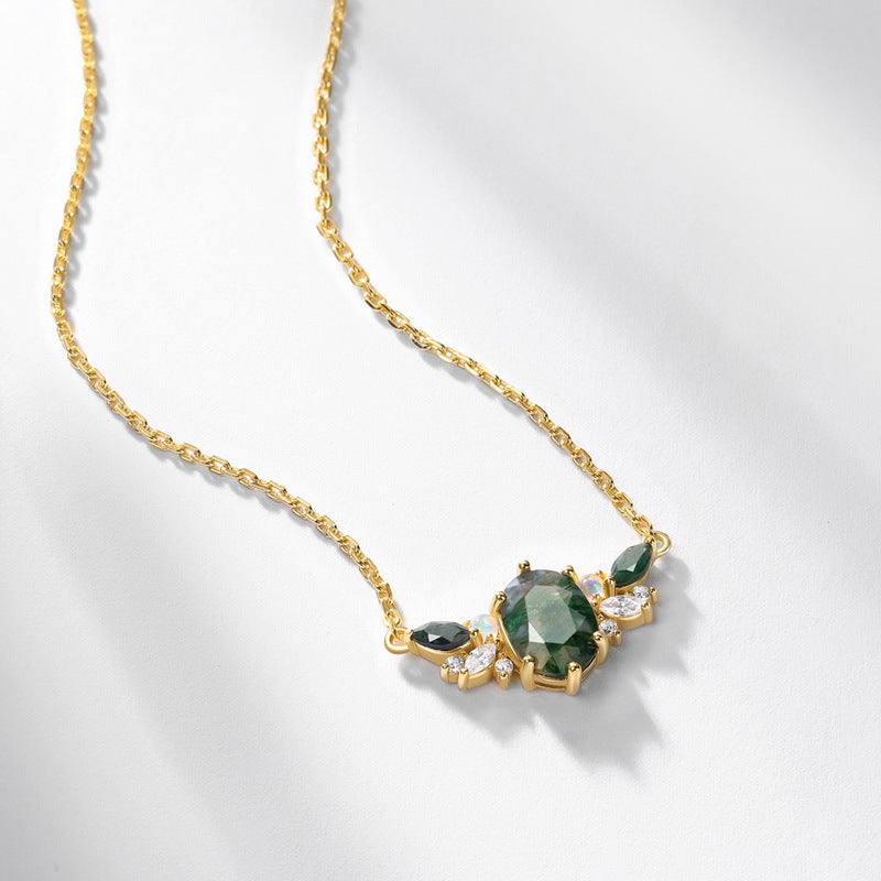Luxury Natural Green Moss Agate Silver Necklace Carly Jewelry