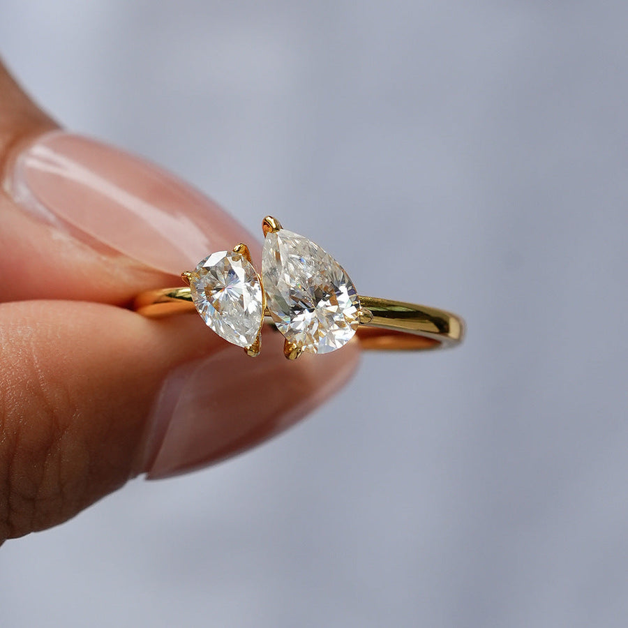 Simple Double Stone 925 Sterling Silver Ring Shine of Diamond