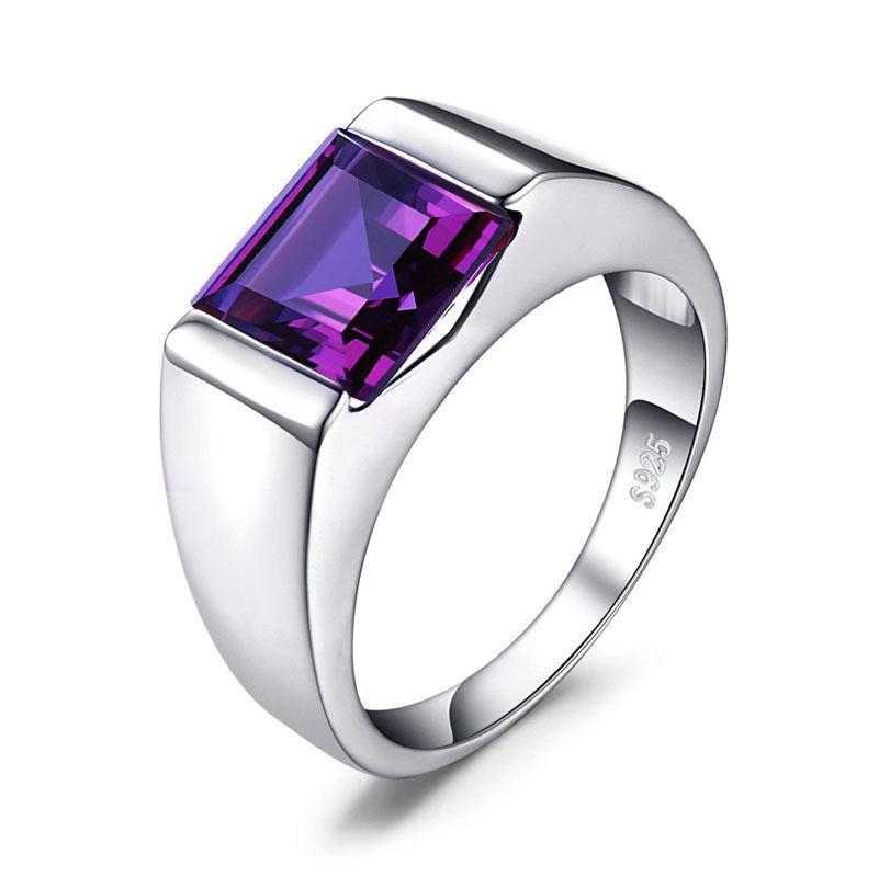 Men’s Sterling Silver Wedding Band with Colored Center Stone – Sizes 8–12.5 Shine of Diamond