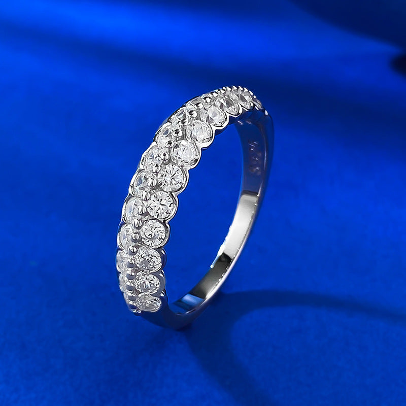Half eternity Double Row Gemstone Sterling Silver Wedding Band shine of diamond