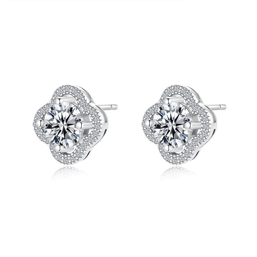 Moissanite Clover Halo Stud Earrings in 925 Sterling Silver Shine of Diamond