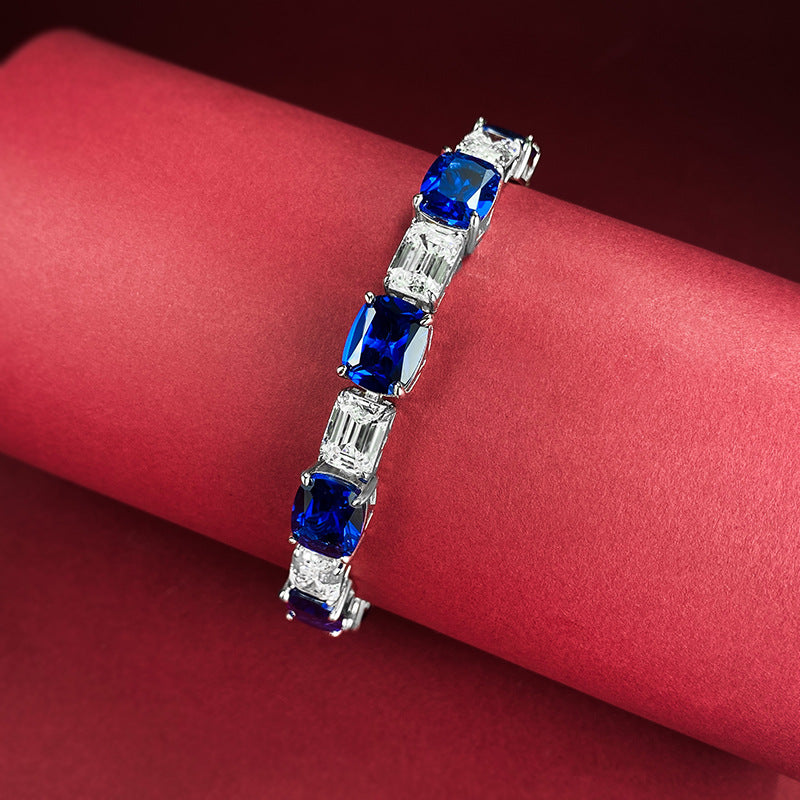 luxurious Royal Blue Tennis Bracelet in Sterling Silver shine of diamond