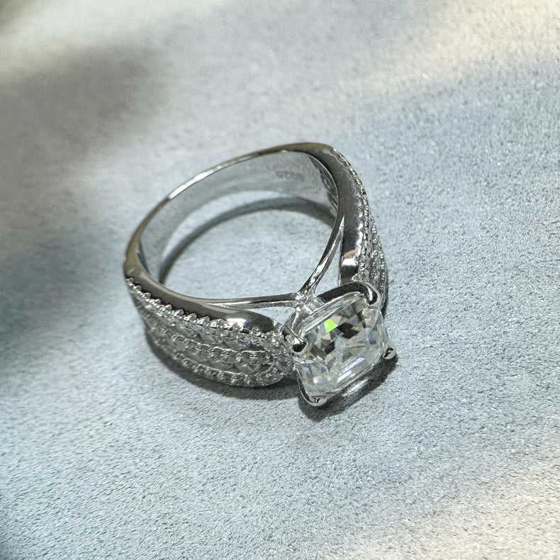 Handmade Asscher Cut 2.5ct Sterling Silver Engagement Ring Shine of Diamond