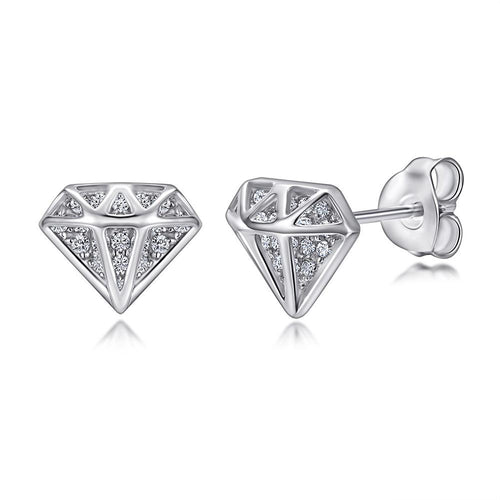 Diamond Sterling Silver Stud Earrings Shineofidamond