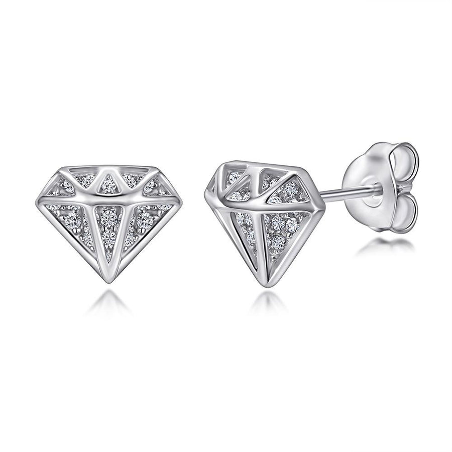 Diamond Sterling Silver Stud Earrings Shineofidamond