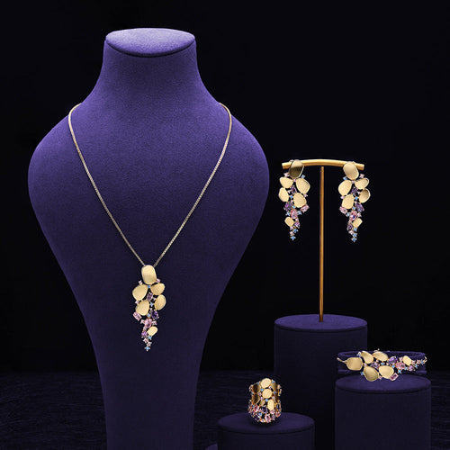 4 Pcs Luxury 18k Gold Plated Colorful Jewelry Set Shine of Diamond