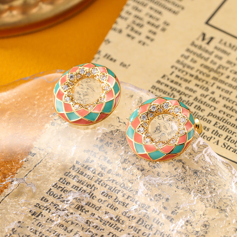 Simple Geometric Round Enamel Silver Earrings Carly Jewelry