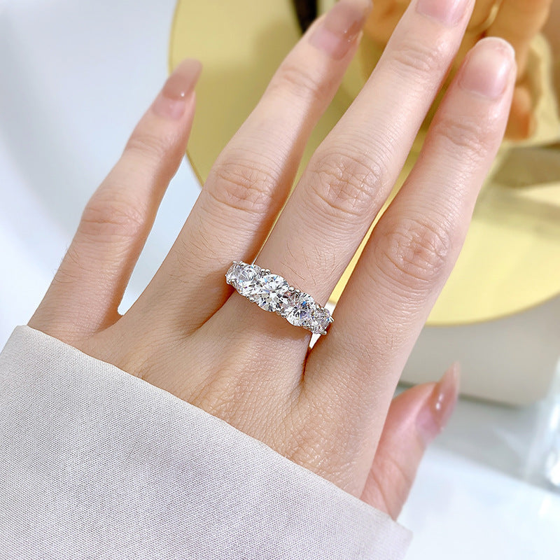 Luxury Five Stones Sterling Silver Band Shine of Diamond