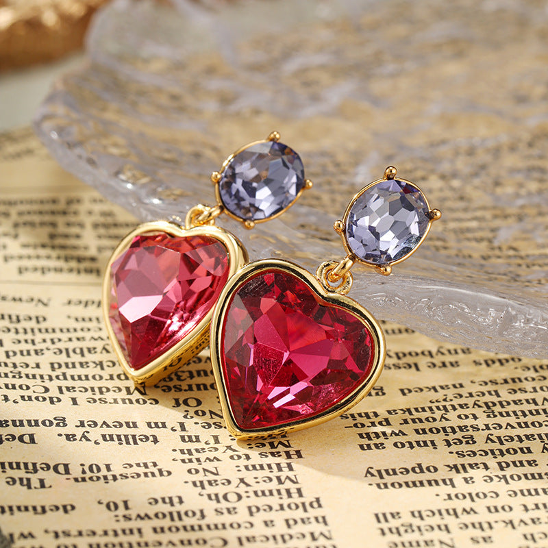 Vintage Red Heart Design 18k Gold Plated Drop Earrings Carly Jewelry