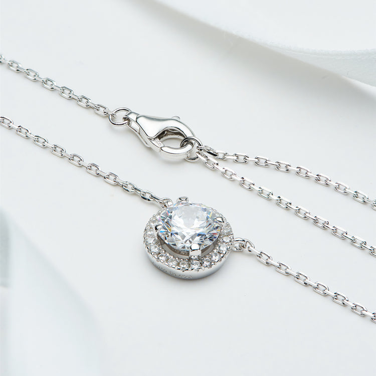 Round Cut Halo Necklace In Sterling Silver shine of diamond