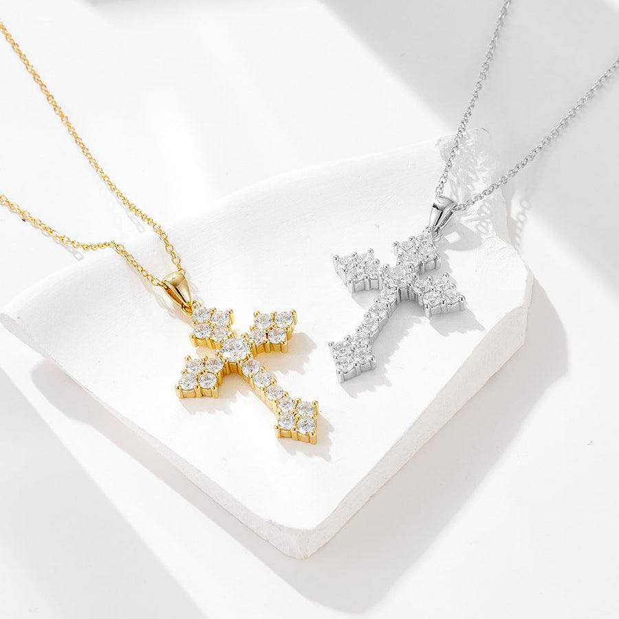 Stunning Cross Sterling Silver Pendant Necklace Shine of Diamond