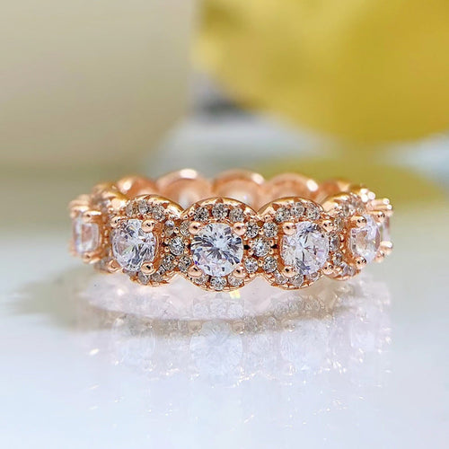 Halo Round Cut Eternity Sterling Silver Wedding Band shine of diamond