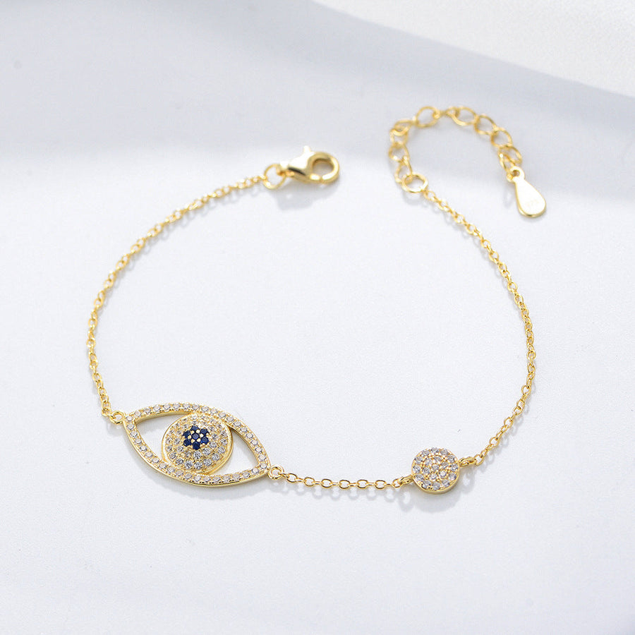 Evil Eye Design Paved Sterling Silver Bracelet Shine of Diamond