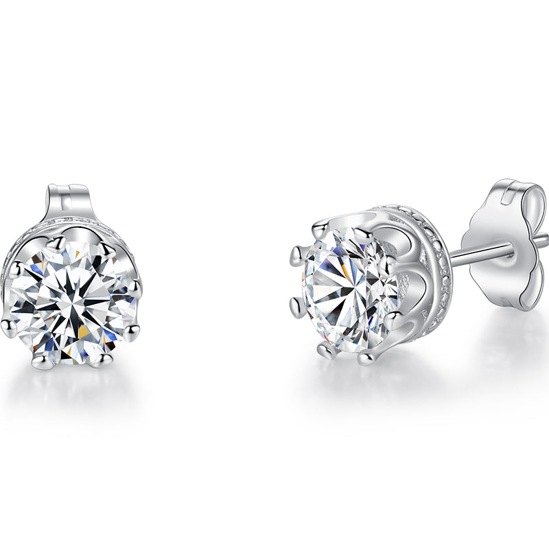 Simple Crown Design Sterling Silver Stud Earrings shineofdiamond