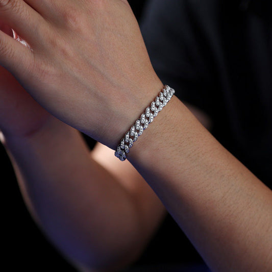 Cuban Hip Hop Moissanite Sterling Silver Bracelet shine of diamond