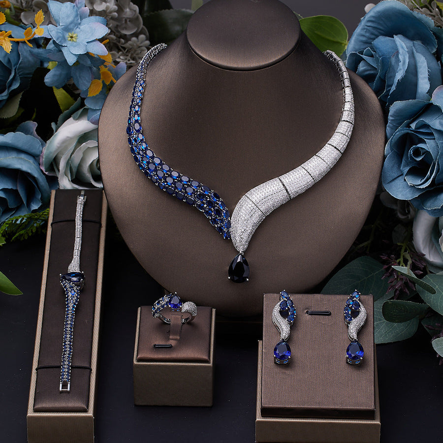 4 Pcs Jewelry Set Bridal Accessories Shine of Diamond