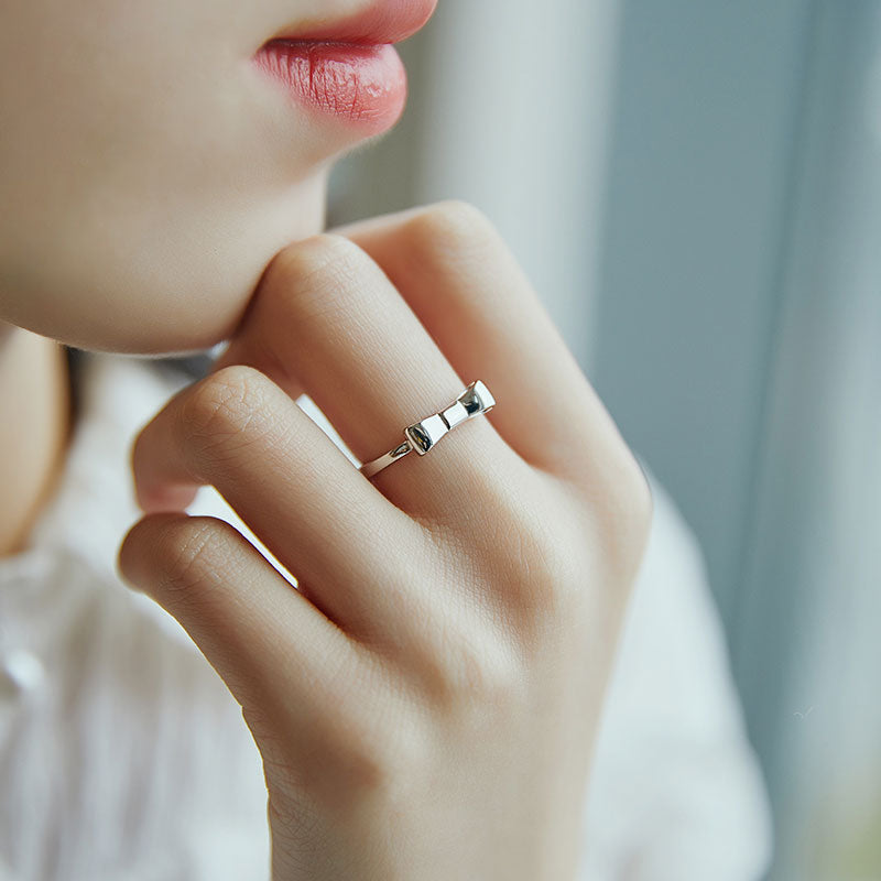 Bowknot Design Sterling Silver Adjustable Ring For Her Dazzleyesjewelry