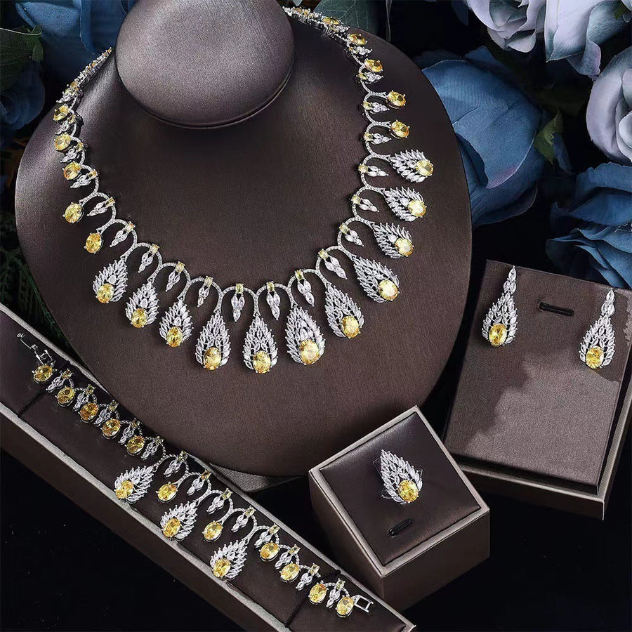4 Pcs Luxury Dazzling Full Diamond Colored Evening Dress Jewelry Set Shine of Diamond