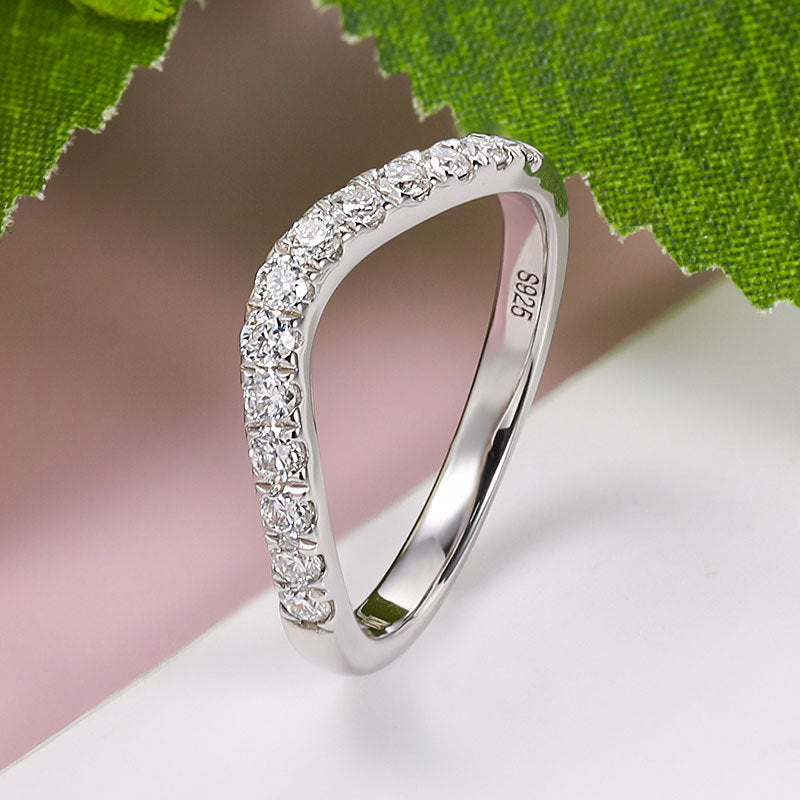 V Design Half Eternity Sterling Silver Moissanite Band Shine of Diamond