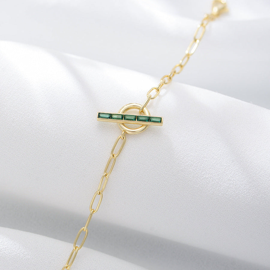 Geometric Emerald Green Sterling Silver Bracelet Shine of Diamond