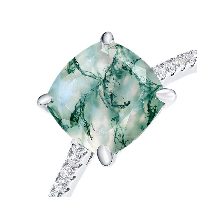 Cushion Shape Natural Green Moss Agate Ring Carly Jewelry