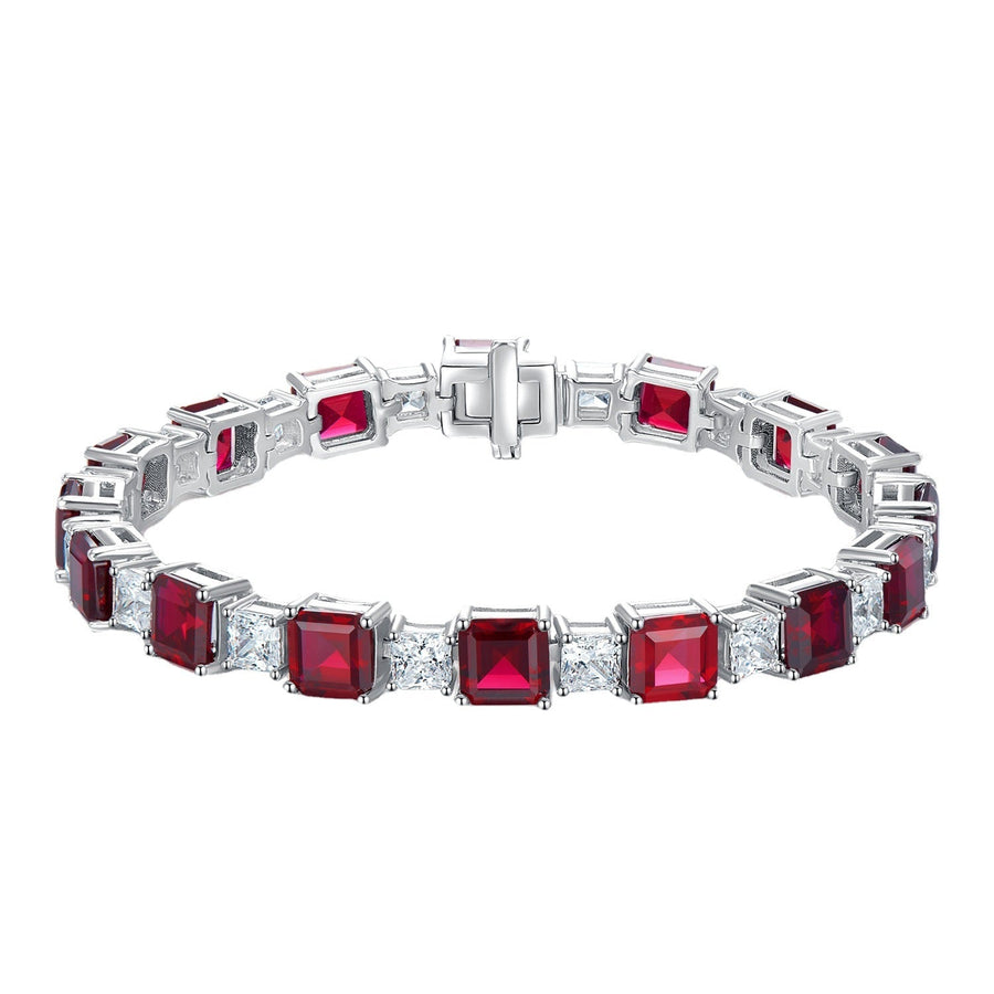 Classic Baguette Emerald Blue Red Gemstone Tennis Bracelet in Sterling Silver Shineofdiamond