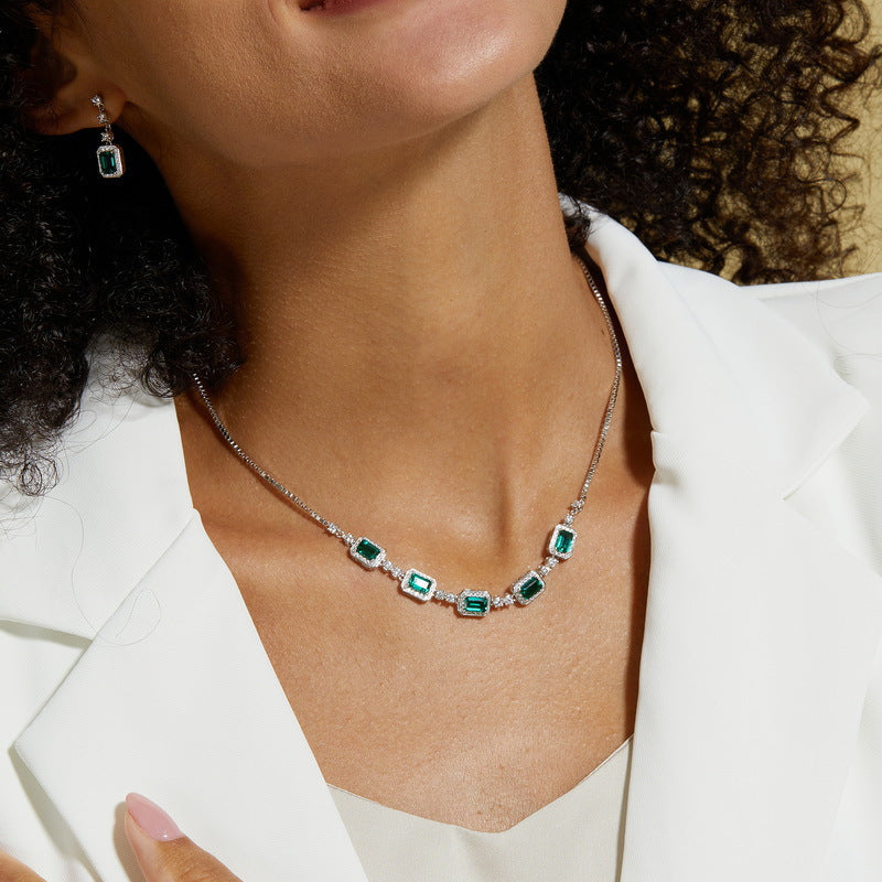 Luxury Emerald Green White Gold Plated Necklace Carly Jewelry
