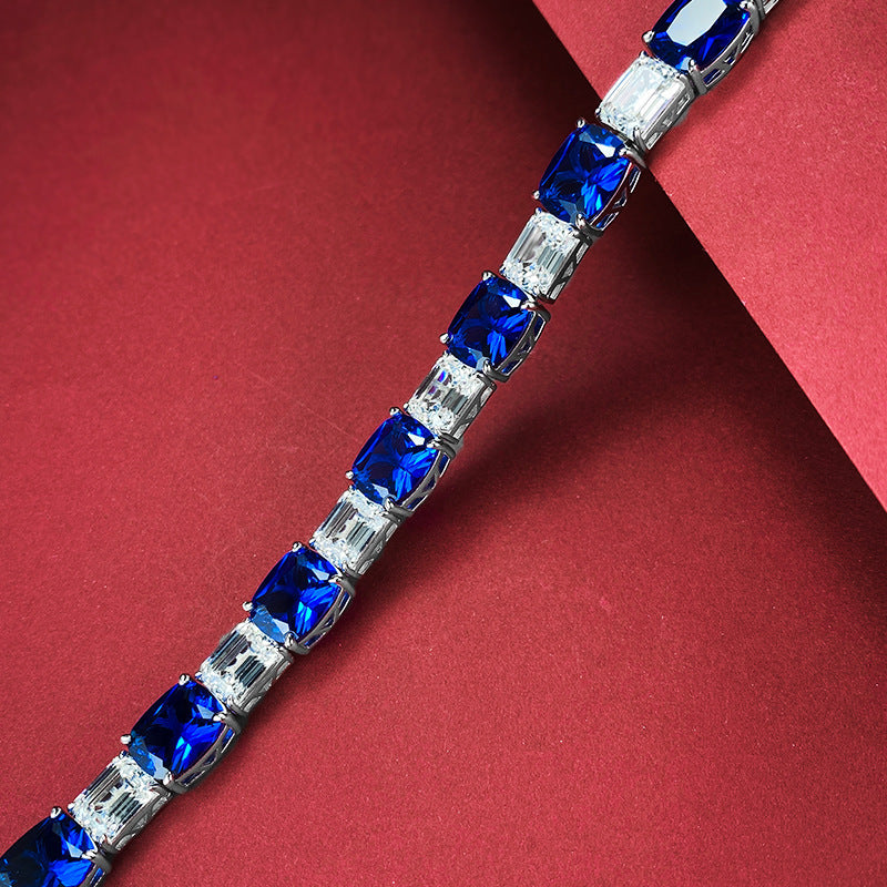 luxurious Royal Blue Tennis Bracelet in Sterling Silver shine of diamond