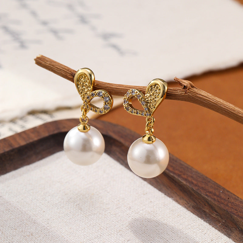 Elegant Heart Design Pearl Drop Earrings Carly Jewelry