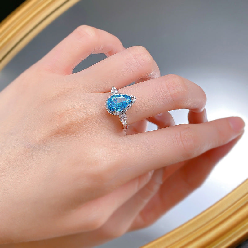 Vintage-Style Halo Aquamarine Pear Cut Engagement Ring in Sterling Silver Shineofdiamond