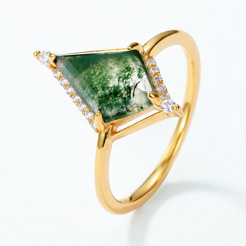 Geometric Natural Green Moss Agate Ring Set Carly Jewelry