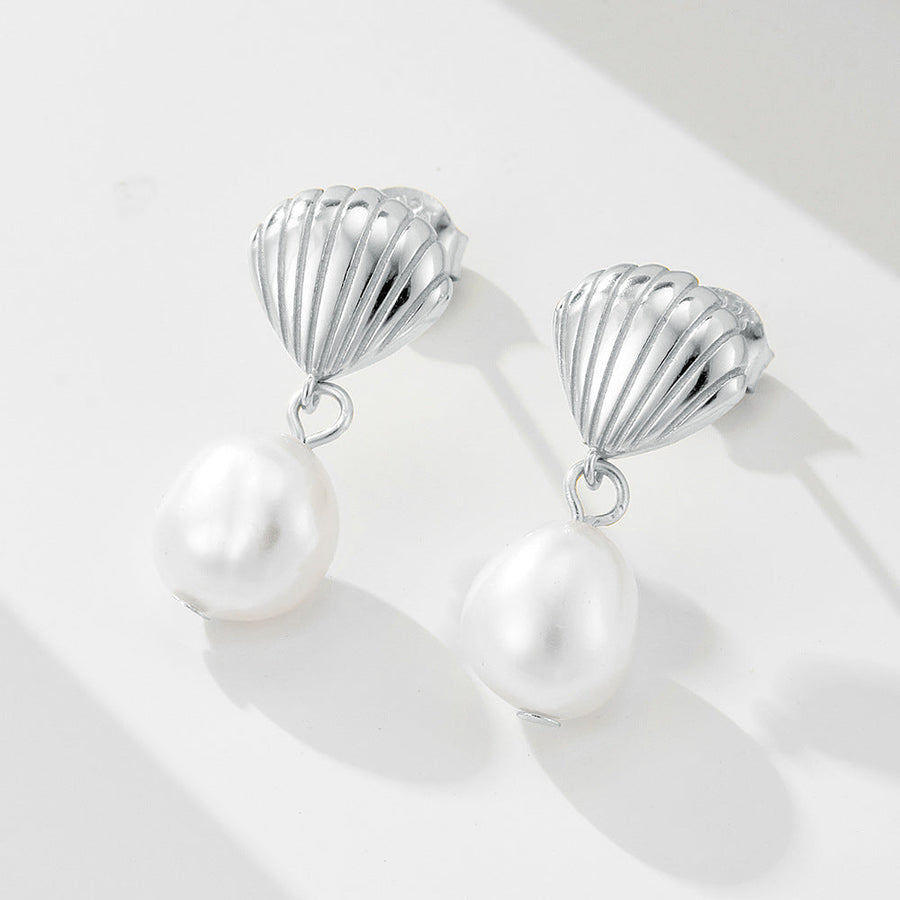Shell Design Sterling Silver Shell Pearl Earrings Carly Jewelry