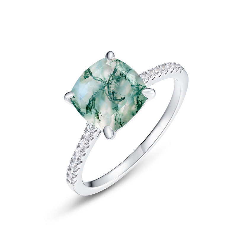 Cushion Shape Natural Green Moss Agate Ring Carly Jewelry