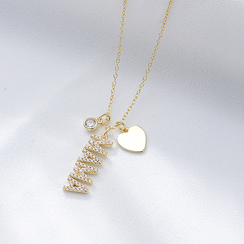 Simple MAMA Design Silver Necklace For Mom Shine of Diamond