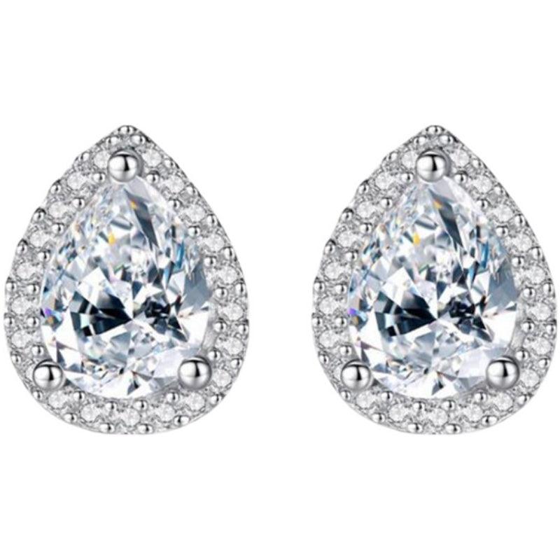 Pear Cut Halo Moissanite Stone Stud Earrings shine of diamond