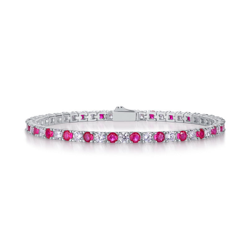 Round Cut Lab-Grown White & Ruby Tennis Bracelet For Women shine of diamond